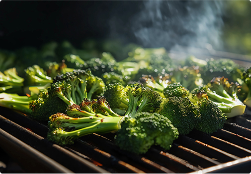 Fleurons et tiges de brocoli sur un gril